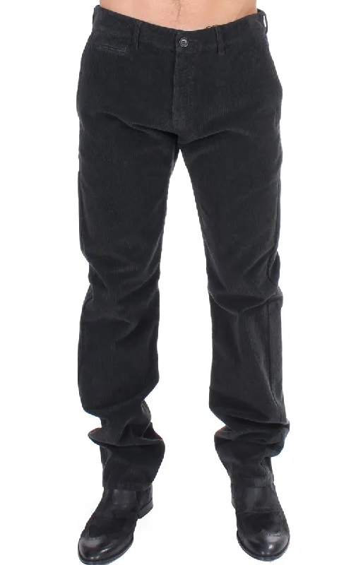 Elegant Black Cotton Corduroy Pants Trendy Work Pants