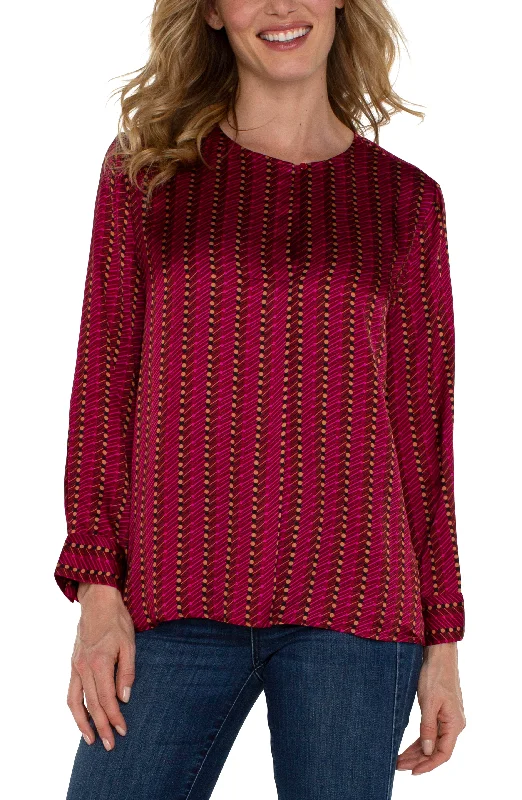 Liverpool Long Sleeve Popover Woven Blouse (Ruby Dotted Stripe) Sleeveless Chiffon Blouse Liverpool Long Sleeve Popover Woven Blouse (Ruby Dotted Stripe) Sleeveless Chiffon Blouse