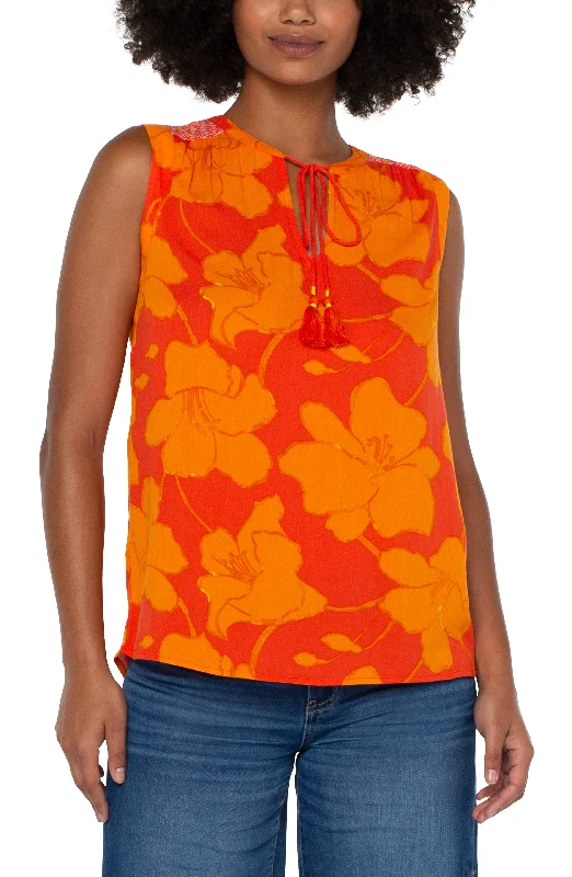 Liverpool v neck popover blouse w shirring & neck (floral ombre) Stylish Wrap Blouse