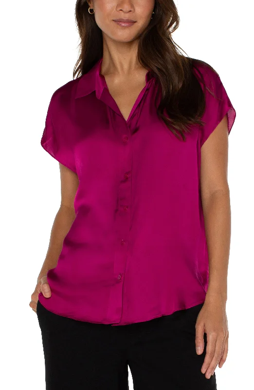 Liverpool Dolman Sleeve Blouse with Collar and Button Front (Fuchsia Kiss) Mandarin Collar Blouse Liverpool Dolman Sleeve Blouse with Collar and Button Front (Fuchsia Kiss) Mandarin Collar Blouse