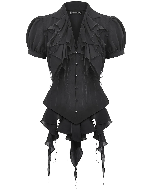 Dark In Love Womens Gothic Mesh Embellished Cravat Blouse Top Classic Minimalist Blouse