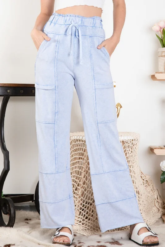 WASHED COTTON TERRY DOUBLE POCKETS LOUNGE PANTS Trendy Palazzo Pants