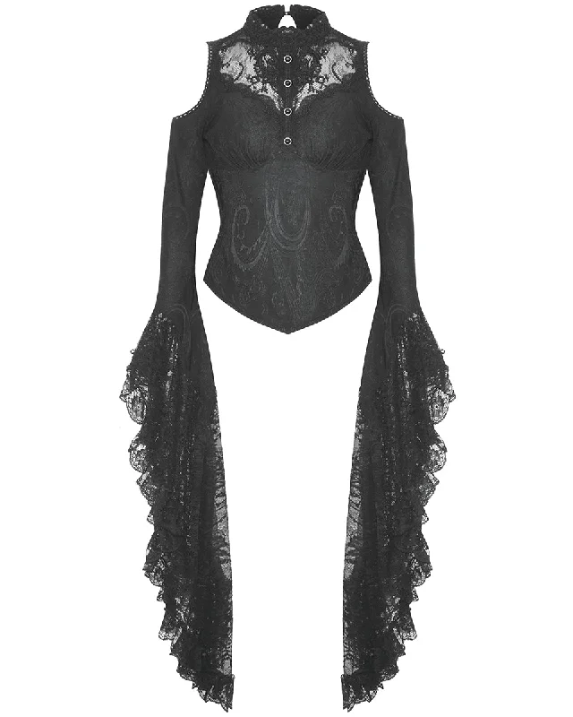 Dark In Love Womens Baroque Gothic Flared Lace Sleeve Blouse Top Office Formal Blouse