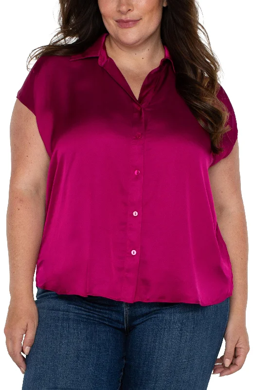 Liverpool Dolman Sleeve Blouse with Collar and Button Front Plus Size(Fuchsia Kiss) Wrap Front Blouse Liverpool Dolman Sleeve Blouse with Collar and Button Front Plus Size(Fuchsia Kiss) Wrap Front Blouse