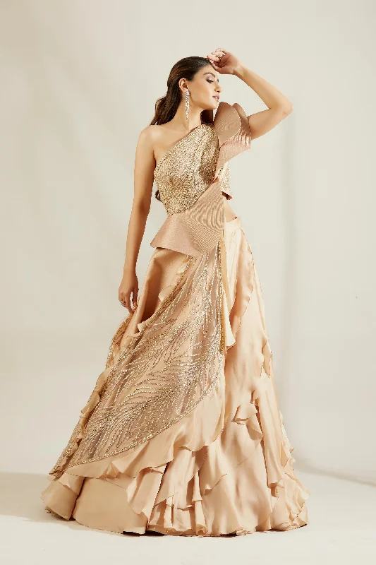 tuscany gold leaf cascade blouse with ruffle skirt Stylish Wrap Blouse