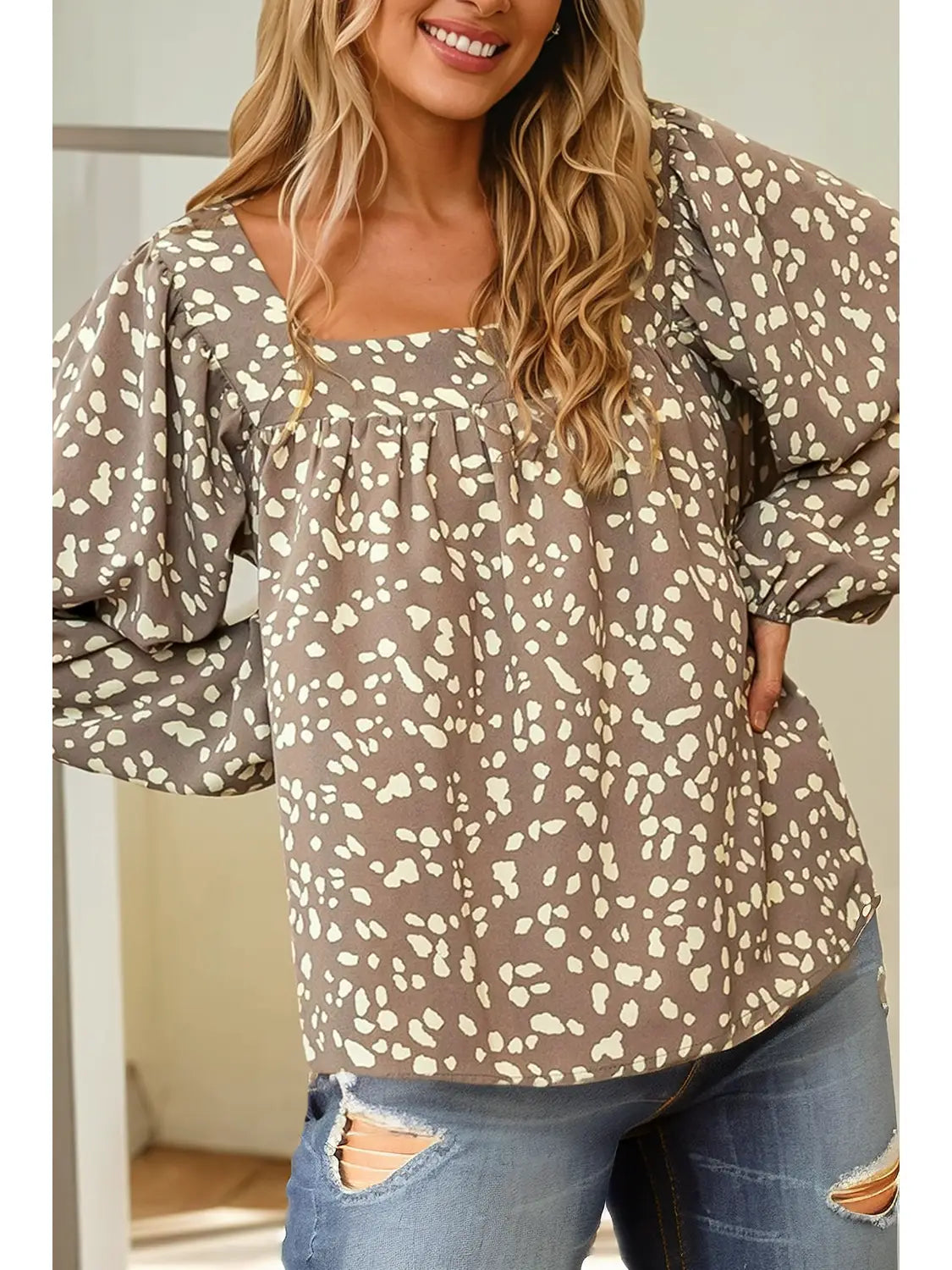 Leopard Long Sleeve Blouse Classic Minimalist Blouse