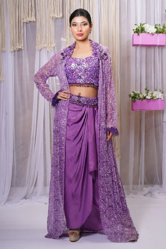 4 piece HANDEMBROIDERED LONG SHRUG WITH BLOUSE DRAPE SKIRT WITH BELT Lightweight Linen Blouse
