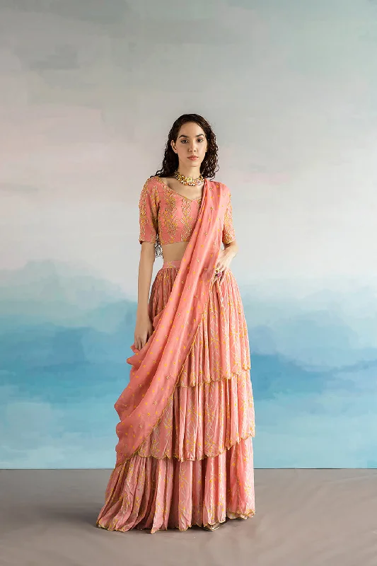 Printed Ghagara Saree With Blouse Wrap Front Blouse