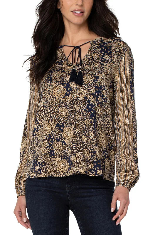 Liverpool Tie Front Popover Blouse Lightweight Linen Blouse