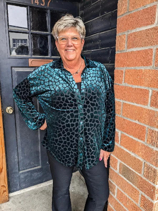 Velvet Leopard Blouse - Plus - Hunter Green Embroidered Cotton Blouse