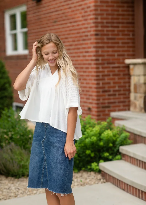 White Pintuck Flowy Blouse - FINAL SALE Office Formal Blouse