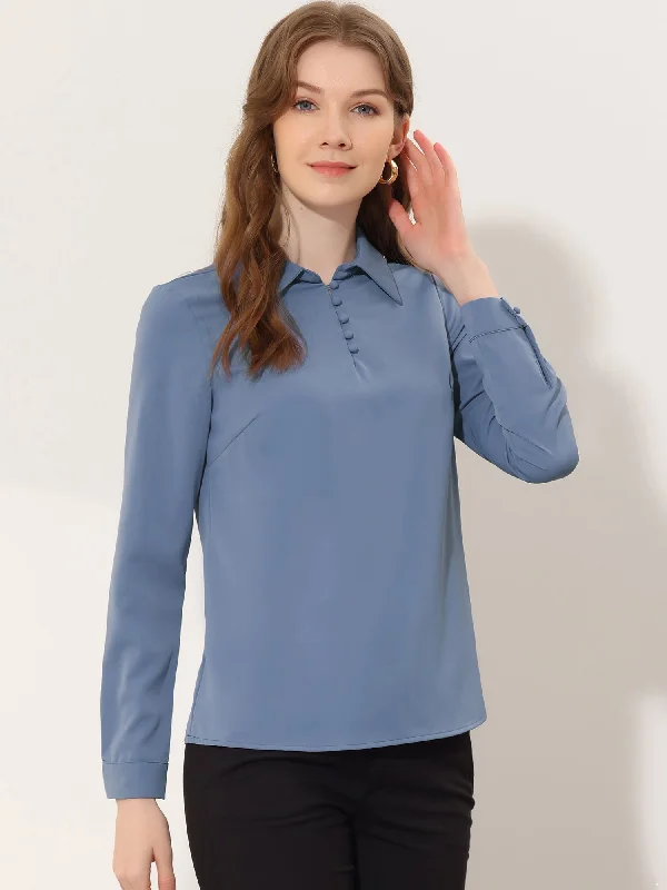 Office Blouse Point Collar Popover Chiffon Long Sleeve Shirt Modern Work Blouse