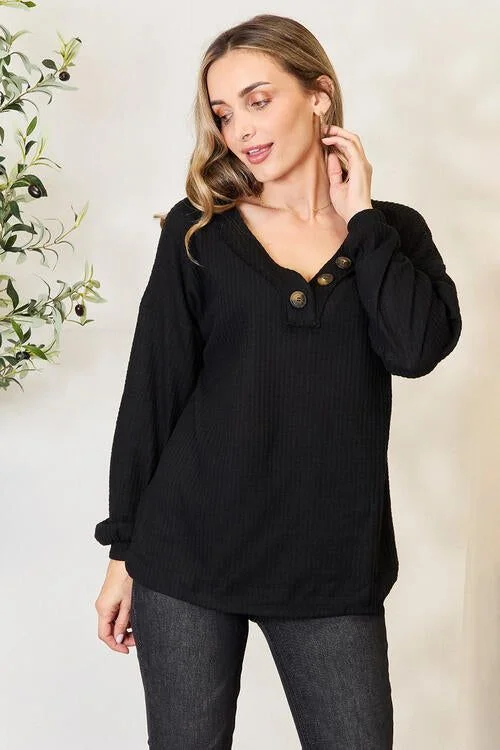 Zenana Buttoned Long Sleeve Blouse Modern Work Blouse