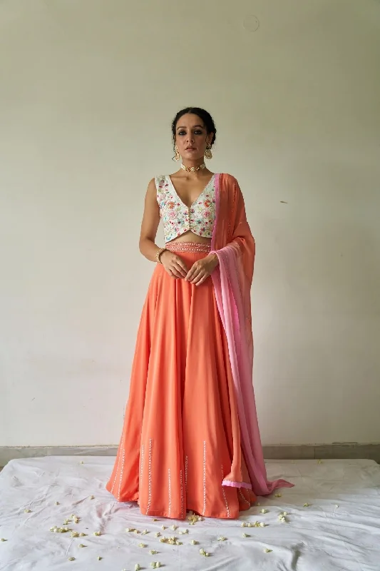 Floral blouse, lehenga and Dupatta Soft Knit Blouse