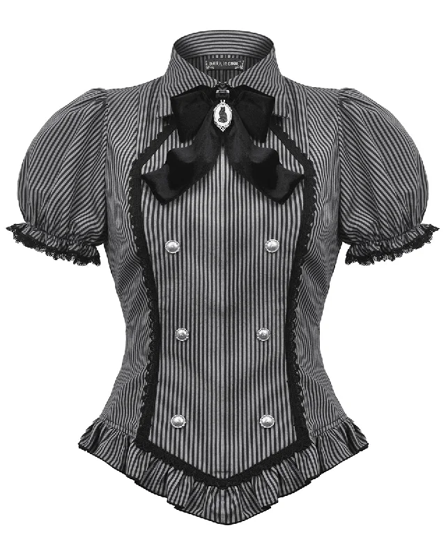 Dark In Love Dark Preppy Corporate Gothic Military Style Blouse Top - Grey & Black Ruffled Neck Blouse Dark In Love Dark Preppy Corporate Gothic Military Style Blouse Top - Grey & Black Ruffled Neck Blouse