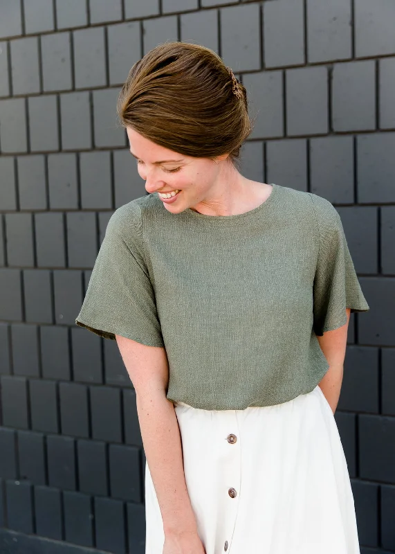 Olive Textured Dressy Blouse - FINAL SALE Double Button Blouse