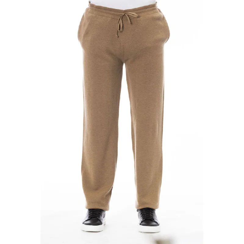 Beige Wool Men Pant High-Waist Yoga Pants