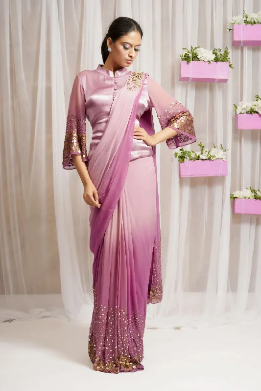 2  piece hand embroidered blouse and saree Collared Satin Blouse