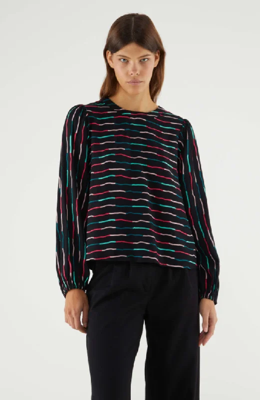Wavy Stripe Blouse Lightweight Linen Blouse
