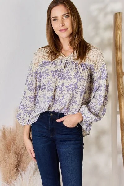 Hailey & Co Lace Detail Printed Blouse in Lilac Subtle Shimmer Blouse