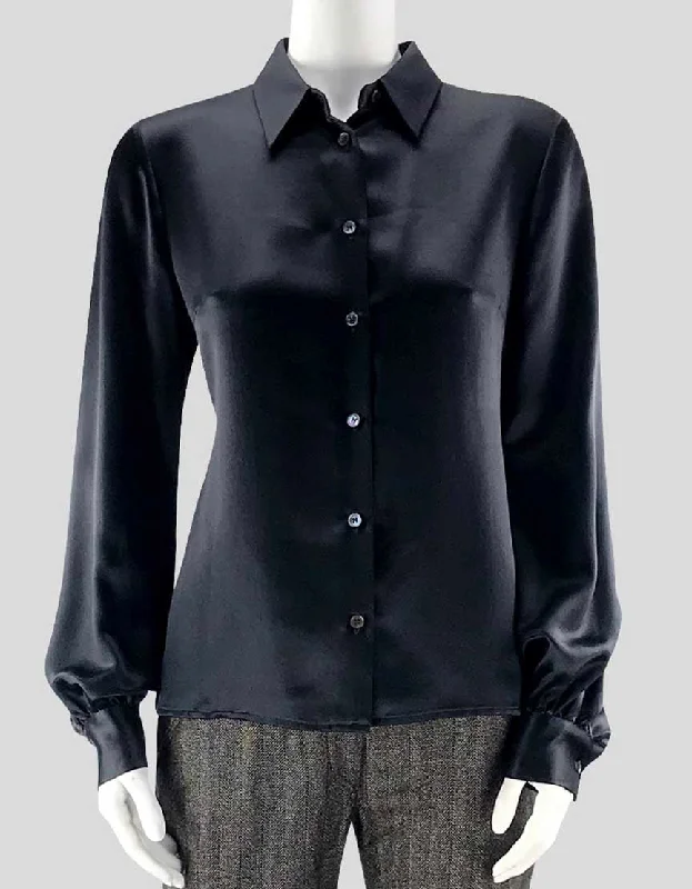 Michael Kors Women's Black Long Sleeve Button Down Silk Blouse With Single Button Cuffs 100 Silk Size 8 US Silky Tunic Blouse