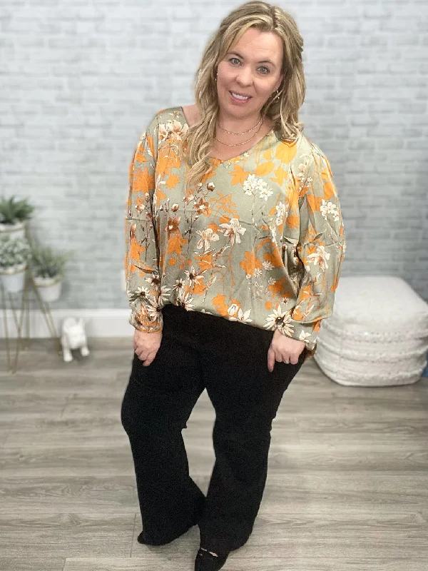 Chantry V Neck Floral Blouse in Sage Smart Casual Blouse