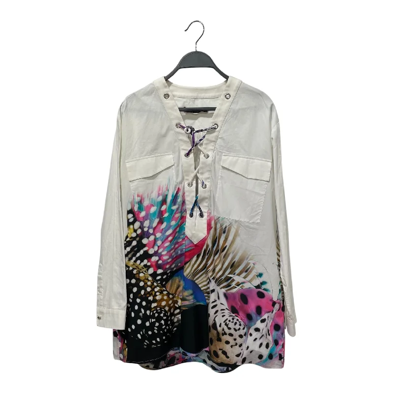 roberto cavalli/LS Blouse/40/Cotton/WHT/MLT BLUR GRAPHIC ON BTTM Smart Casual Blouse