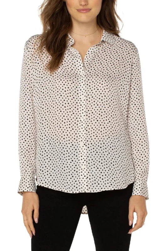 Liverpool Button Up Woven Blouse (Square Dot Mini) Embroidered Floral Blouse