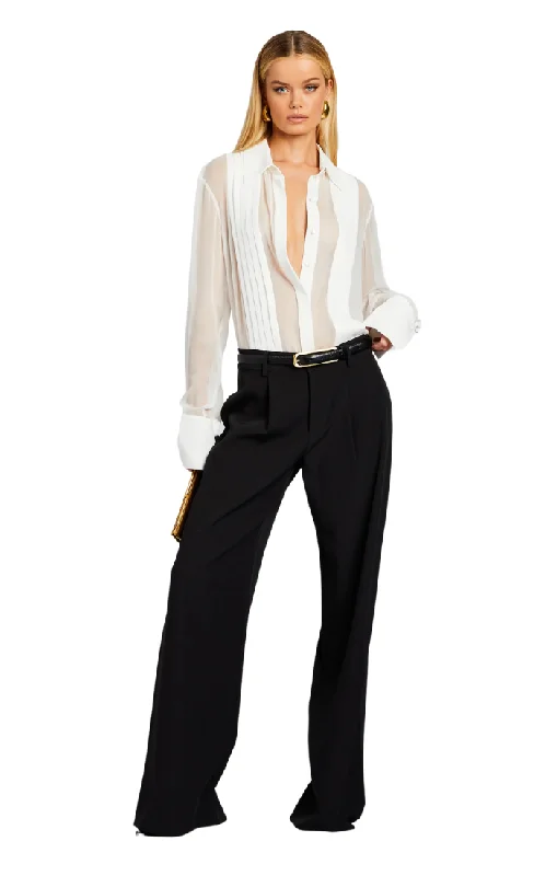 Meghan Panella Silk Blouse - White Ruched Sleeve Blouse