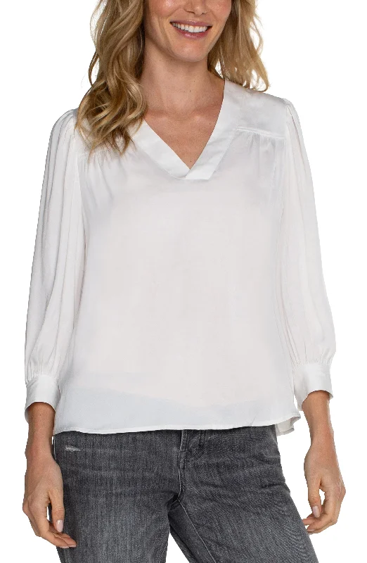 Liverpool V Neck Popover Woven Blouse (ivory) Loose Fit Blouse