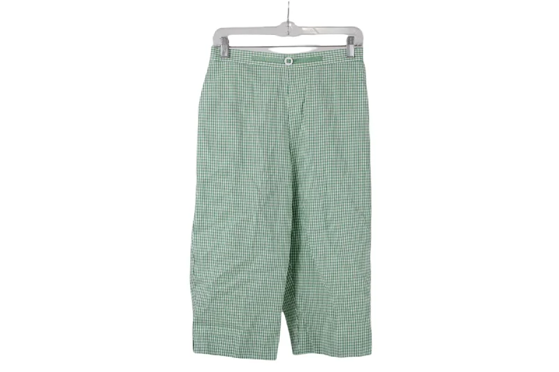 NEW Alfred Dunner Green Checked Capri Pants | 10 Petite Trendy Velvet Pants