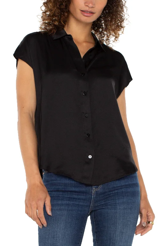 Liverpool Dolman Sleeve Collared Button Front Woven Blouse (Black) Airy Cotton Blouse Liverpool Dolman Sleeve Collared Button Front Woven Blouse (Black) Airy Cotton Blouse