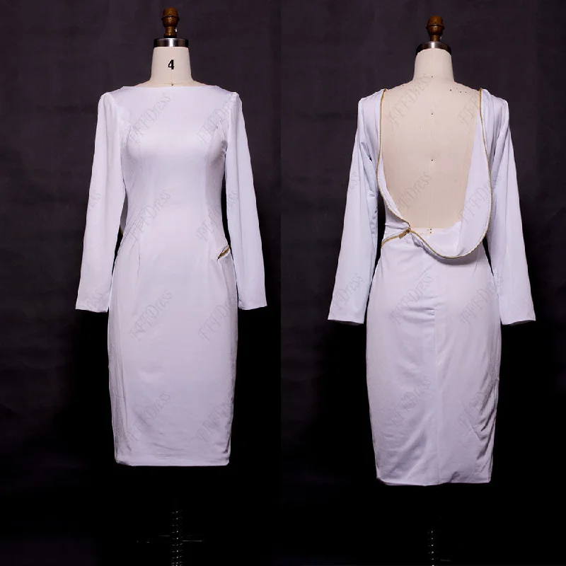 White backless short prom dresses long sleeves homecoming dresses