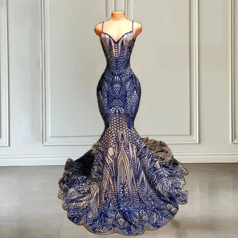 Sleek Sequin Spaghetti Mermaid Prom Dress