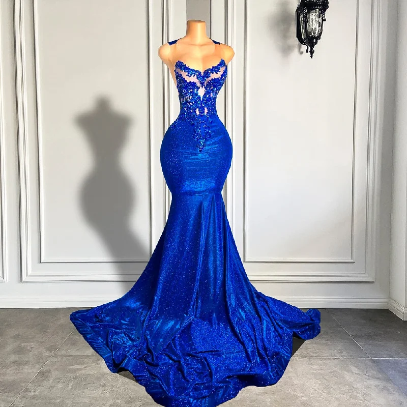 Royal Blue Beaded Mermaid Prom Dress