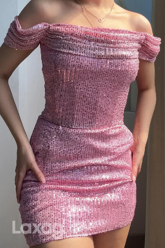 22906 - Off Shoulder Fully Sequins Fitted Party Homecoming Dress