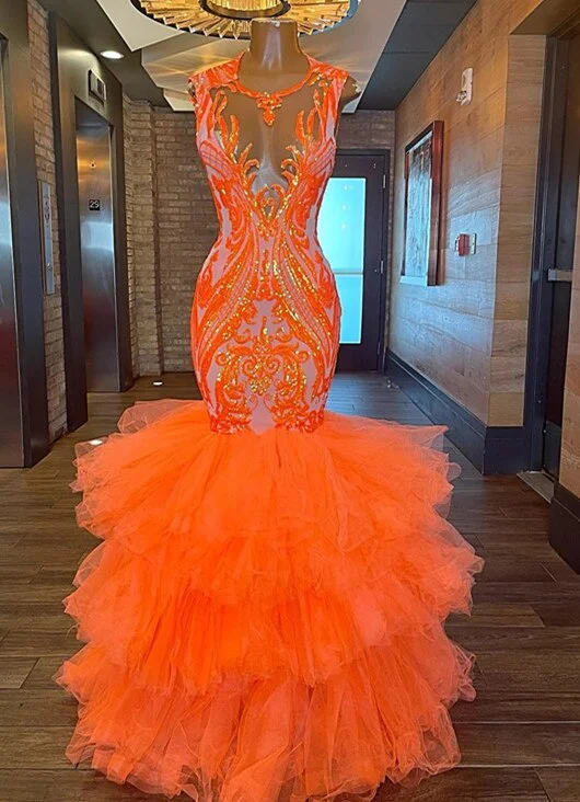 Orange Scoop Sequin Mermaid Prom Dress