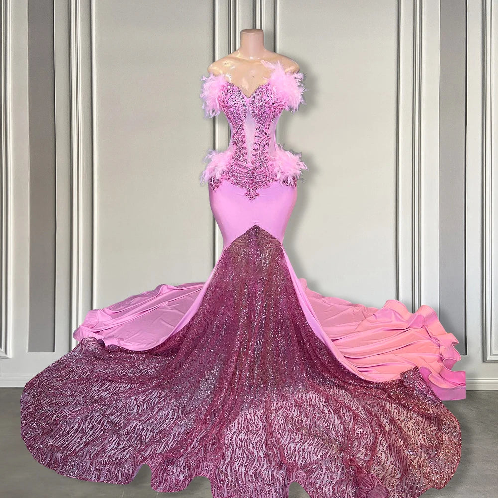 Pink Feather Fantasy: Mermaid Prom Dress