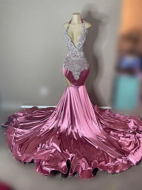 Sparkly Halter Mermaid Crystal Prom Dress
