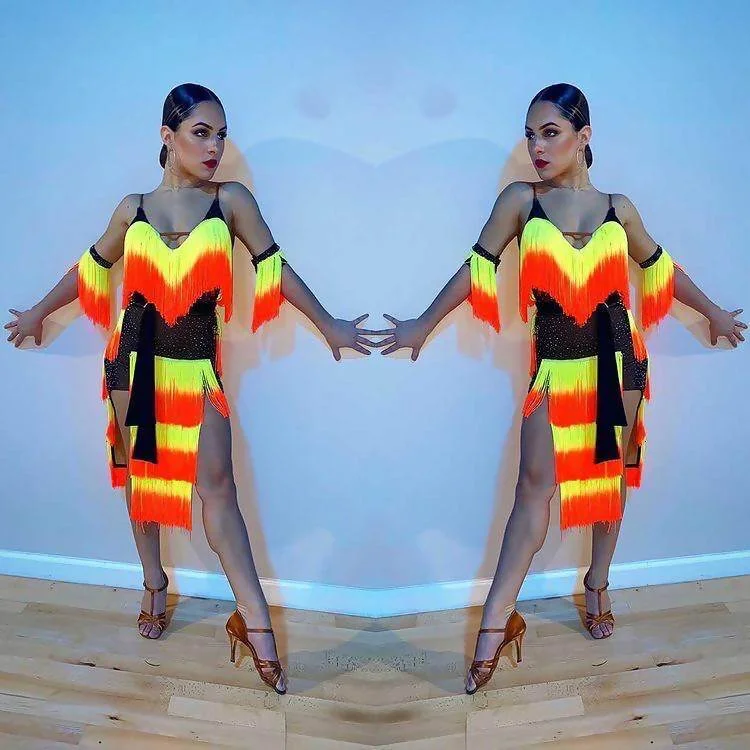 New Multicolor Fringe Sponsored Latin Dress