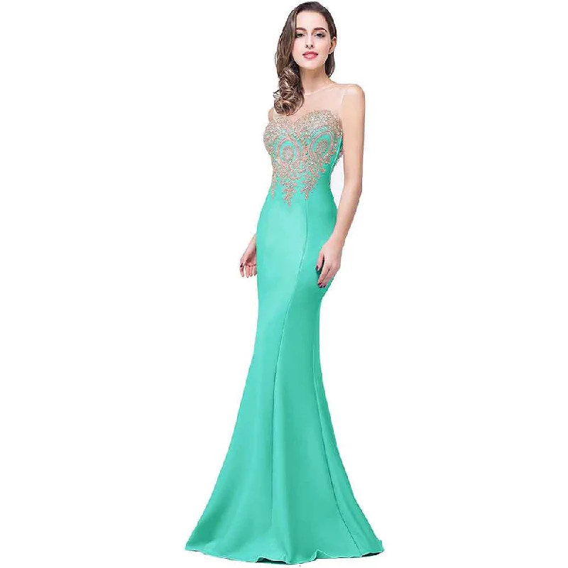 Women Mermaid Evening Dress Long Formal Lace Appliques Prom Dress