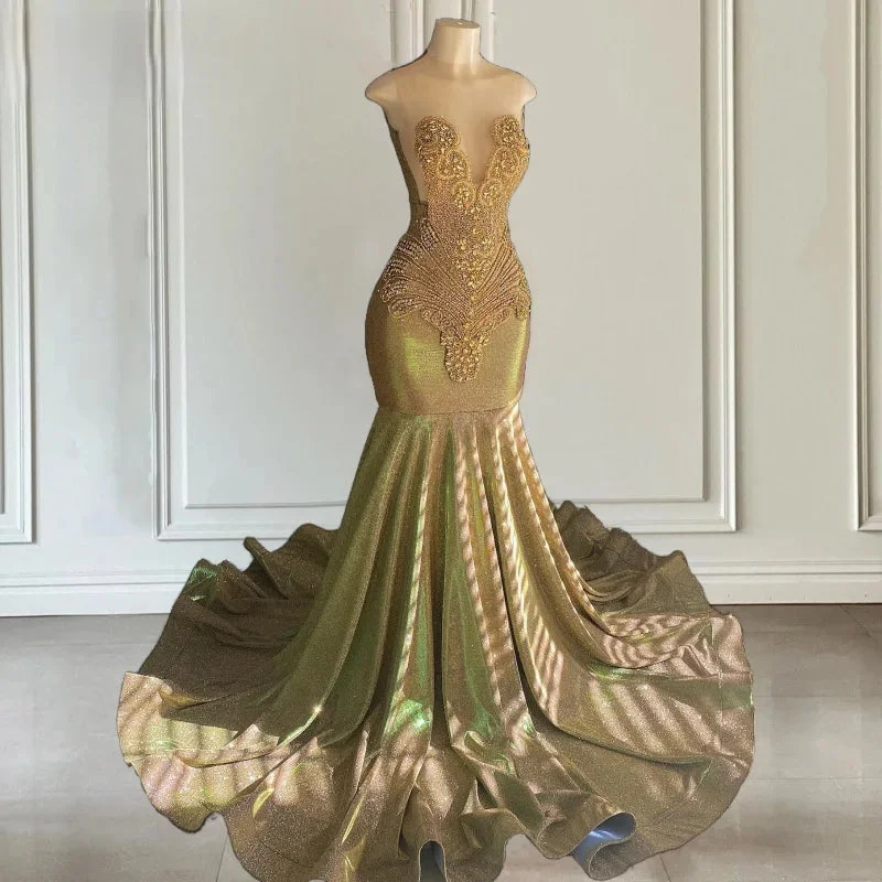 Sparkly Gold Rhinestone Prom Dress
