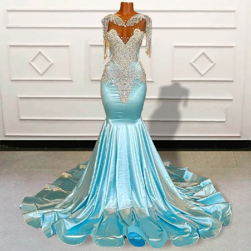 Long Luxury Mermaid Beaded Crystals Prom Dress
