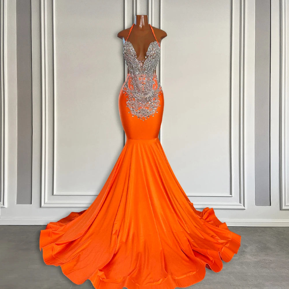 Orange Halter Mermaid Prom Dress