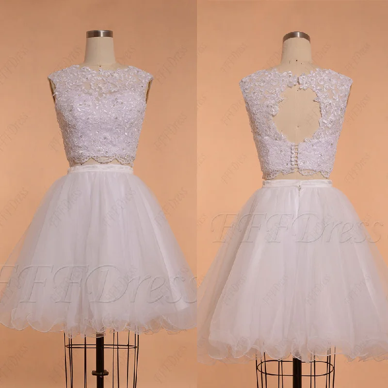 White Two Piece Short Prom Dresses Sweet 16 Dress