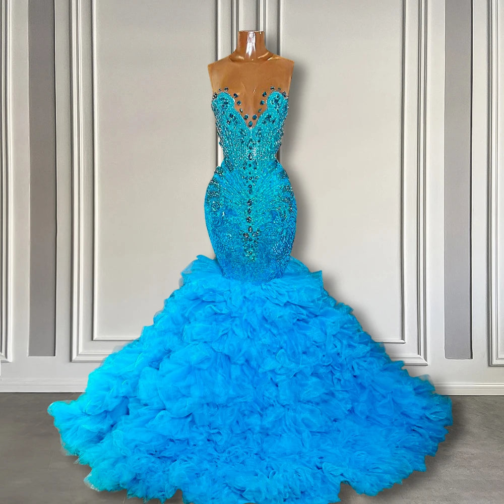 Blue Crystal Sequin Mermaid Prom Dress