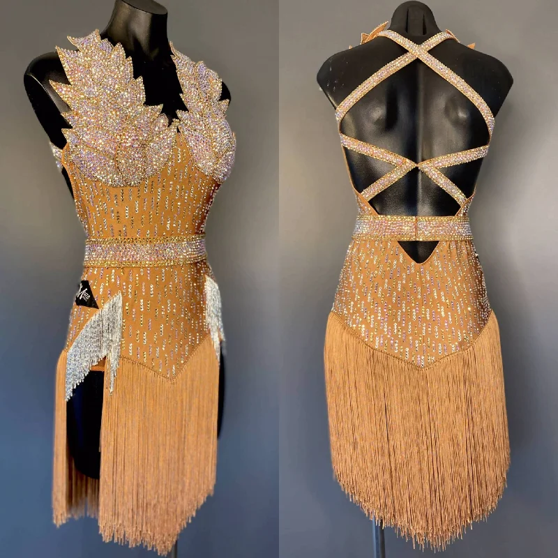 New Fully Stoned Cappuccino Latin Dress