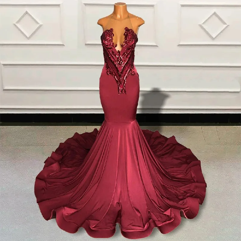 Sparkly  Sexy Sheer Mesh Sequin Mermaid Prom Dress