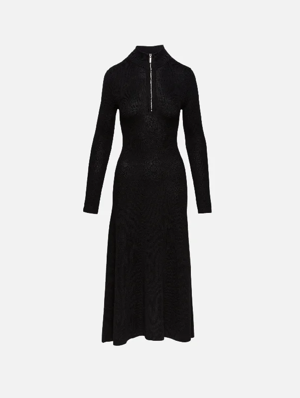 Ribbed Zip Up Turtleneck Dress