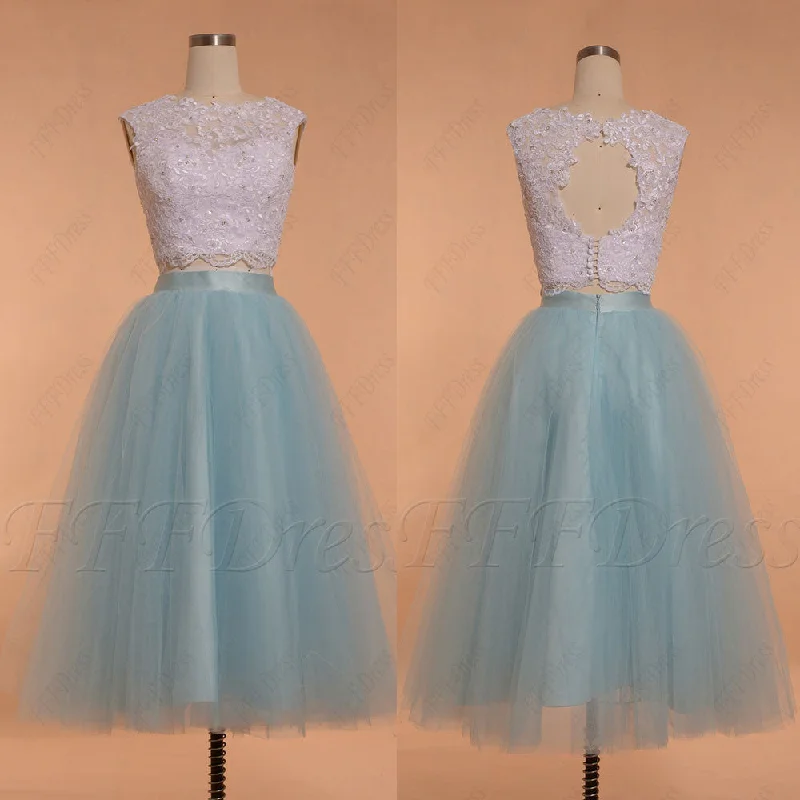 Light blue two piece homecoming dresses